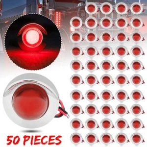 50X 3/4" Side Marker Light Round LED Clearance Red Chrome Truck Trailer RV Van - Picture 1 of 12