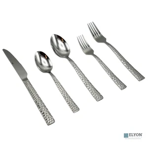 Elyon Hammered Reflective Silver 20-Piece Flatware Set Stainless Steel - Picture 1 of 8