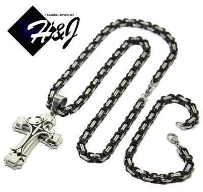 Colgante pulsera collar eslabón caja plata/negro chapado en plata de 6 mm de acero inoxidable de 24"*sujetador Foto 1 de 4