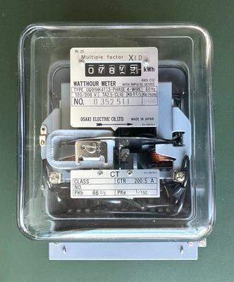 OSAKI ELECTRIC CO WATTHOUR METER TYPE 0Q91HK4T IMPULSE DEVICE 120/208 V - Image 1 of 4