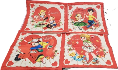 4  Retro Style Burlap Fabric Pillow Covers Kids Valentine's Day 18x18 Zip Close - Image 1 of 4