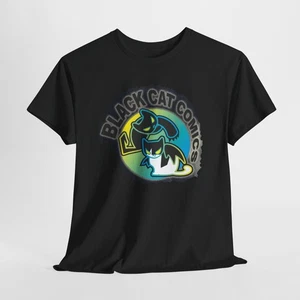 Black Cat Comic Book Publishing Canada Dark Black Logo Front Graphic T-Shirt - Picture 1 of 41