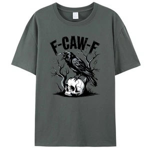Black Crow F-Caw-F Black Bird Skull Dead Wood Funny Meme Women Men T-Shirt Tee - Picture 1 of 7