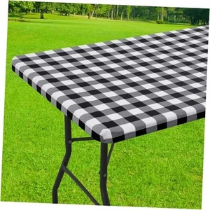 Rectangle Picnic Table Cloth, Elastic Waterproof 30" x 72" Black and White - Picture 1 of 7
