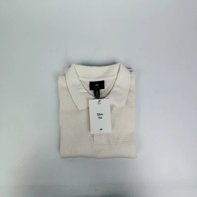 Camisa Polo H&M Para Hombre Punto Agujero Calce Ajustado | Blanca | Pequeña | Manga Corta | Nueva Foto 1 de 4