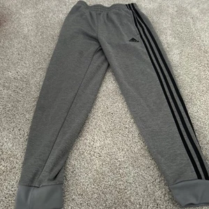 Used Youth Medium Grey Striped Adidas Sweatpants - Picture 1 of 4