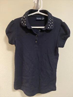 Medium (8/10) Nautica School Uniform Girls Navy Polo Shirt Short Sleeve Jewel - Image 1 of 4