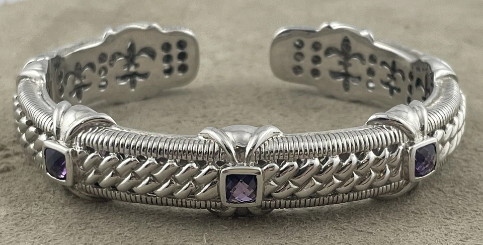 Gran brazalete con bisagras grandes Judith Ripka de ley y amatista Foto 1 de 4