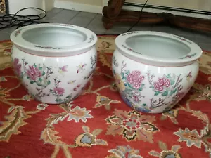 Porcelain Fish Pot Flower/Butterfly Fish Pot Set of 2 - Picture 1 of 4