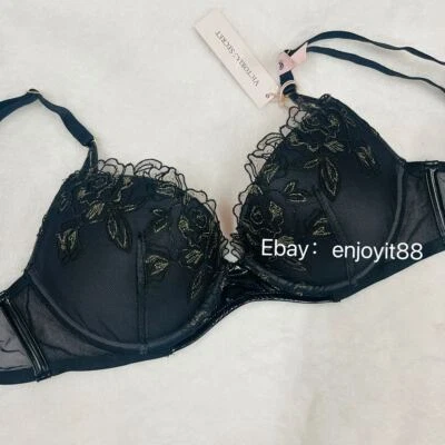 NUEVO CON ETIQUETAS Victoria’s Secret Sujetador Push-up Muy Sexy Bordado Flores Imitación Cuero Foto 1 de 2