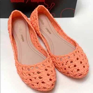 Melissa x Campana neon pink crochet flat sz 8 NIB - Picture 1 of 6