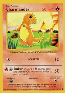 Carta Pokémon TCG Charmander Set Base Senza Ombre #46/102 LP Gioco di Luce - Foto 1 di 2