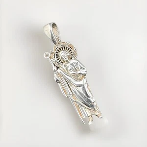 San Judas Thaddeus St. Jude Religious Pendant Necklace 925 S. Silver 32x12mm - Picture 1 of 6