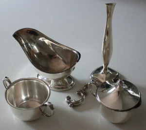 Antique Silver Plated 4-Piece Lot - Candle Holder - Gravey Boat - Cup with Lid - Picture 1 of 3