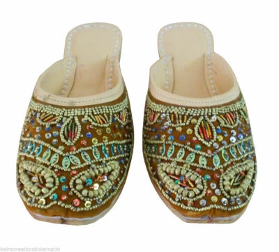 Zuecos de mujer de cuero hechos a mano indios informales zuecos jutties mojaries planos EE. UU. 7 Foto 1 de 4