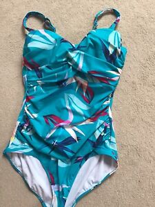 profile by gottex Size 16D Underwired Tummy Control Turquoise Floral Swimsuit 