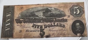 1864 $5 CSA Confederate States America Richmond Civil War Note - Picture 1 of 2