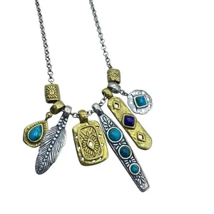 Silpada Sterling Brass Turquoise & Lapis Charm "Shore Thing" Necklace N3248 32in - Picture 1 of 7