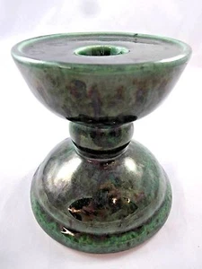Green and BlacCeramic Pottery Candleholder Holds 3.25 in Pillar or Taper  5x4.75 - Picture 1 of 6