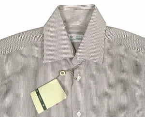 NEW Borrelli Dress Shirt! 15 e 38 Brown & White Pinstripe Handmade in Italy - Picture 1 of 2