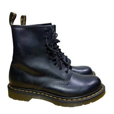 Dr. Martens Boots 9US/ 7UK Black 1460 W Smooth 8 Eye Lace-Up Yellow Stitch Gum - Image 1 of 4
