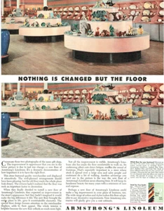 Tienda de regalos de linóleo Armstrong Wedgwood China mayólica porcelana 1951 anuncio de revista - Imagen 1 de 1