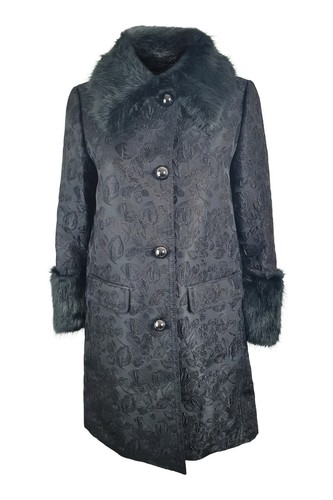 Cappotto KATE SPADE Black Dashing Beauty Jacquard Metallico Pelliccia Finta (US 0)