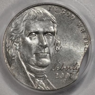2007 PCGS MS64 8% Clipped Planchet Nickel Mint Error Rare Date - Image 1 of 4