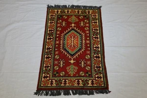2 Fuß 0 Zoll x 3 Fuß 1 Zoll Fuß Afghan Kargahi Handgeknüpfter Turkoman Wollteppich - Bild 1 von 5