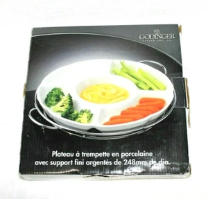 Godinger Porcelain Chip and Dip With Silver Finish Serving Rack 9 3/4" - Picture 1 of 12
