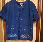 Carolina Bay Woman's 18/20 2 Piece Split Skirt & Blouse Denim Blue Embroidery