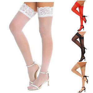1-4pc Women Sheer Lace Top Non-slip Thigh High Stockings Hold-up Pull up Stay up