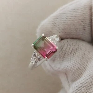 Handmade Watermelon Tourmaline Ring, 925 Sterling, Tourmaline Quartz Silver - Picture 1 of 11