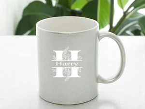 Personalised Engraved Mug With Initial 11oz Durham Mug Silver Glitter - Picture 1 of 3