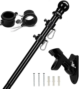 5FT 6FT 7FT Flag Pole Kit Metal Pole OR Heavy Duty Bracket W/ 2Rotating Rings - Picture 1 of 2