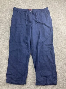Jessica London Linen Pants Women's 22P Blue Drawstring Button Zip Pockets Crop - Picture 1 of 9