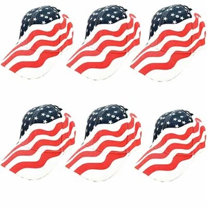 6 PC -USA American United States Flag Stars Stripes Baseball Cap Hat 4th of July - Picture 1 of 4
