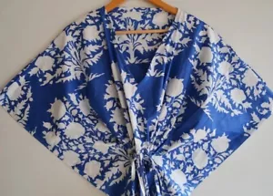 Indian Royal Blue Palm Tree Cotton Kaftan Dress Night Maxi dress kaftan Gown US - Picture 1 of 3