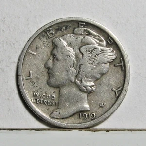 1919-D MERCURY DIME. VF+ Details. Combined Shipping on all items - Picture 1 of 4