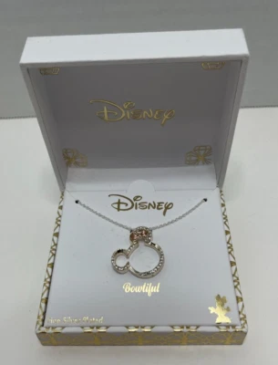 DISNEY Bowtiful Fine Silver Minnie Mouse Embellished Pendant Necklace-NEW - Image 1 of 4