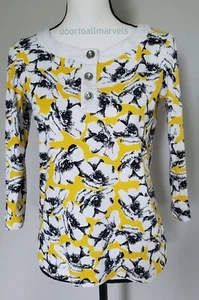 Evan Picone Top Abstract Floral Women size Small Cotton 3/4 Sleeves Preppy - Picture 1 of 6