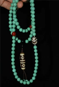 Collar turquesa tibetana antiguo tigre 8 ojos cuentas dzi amuleto gzi genuino mala 108 - Imagen 1 de 7