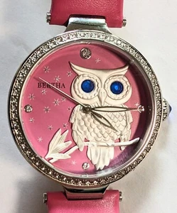 Bertha Ladies Watch 3D Owl Dial Crystal Bezel Blue Crystal Eyes - Picture 1 of 4