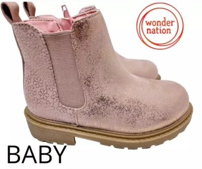 Wonder Nation BABY Girls SIZE 2 Newborn Blush Pink Glitter Chelsea Boots NEW - Image 1 of 4