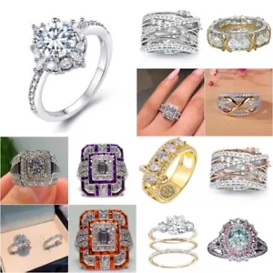 Jewelry Rings Women Wedding Ring Size 5-12 Cubic Zirconia Elegant - Picture 1 of 29