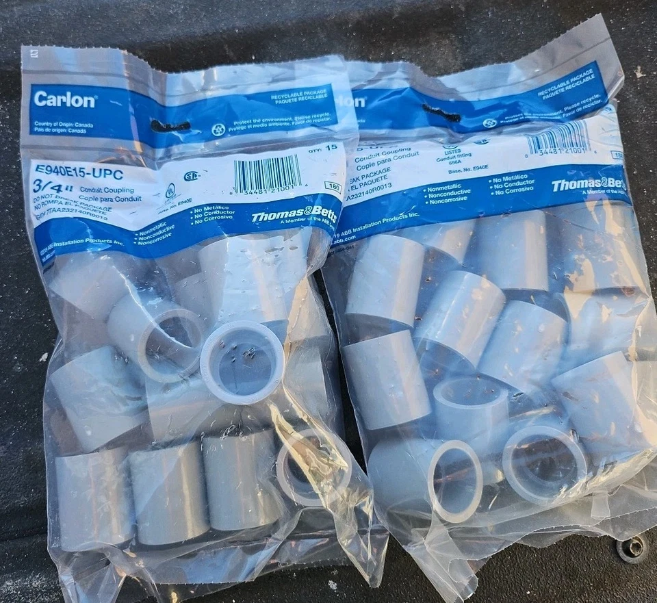 (factory Bag of 15) Carlon 3/4" Conduit Couplings E940E15L