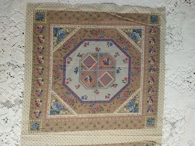 Beige Blue Floral Pillow Square 15x 15" Cranston VIP Print Works Cheater Quilt - Image 1 of 4