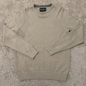 Eddie Bauer Crew Neck Sweater Mens Large Tall Beige Boxy Rib Cuff Hem Flat Knit - Picture 1 of 8