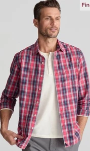 Camisa de hombre Untuckit manga larga con botones XXXL 3xl rojo rosa tartán a cuadros algodón - Imagen 1 de 7