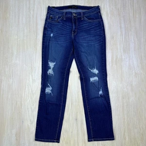 Pantalones de mezclilla KanCan tiro medio lavado oscuro desgastados ajustados informales para todos los días 27 - Imagen 1 de 14
